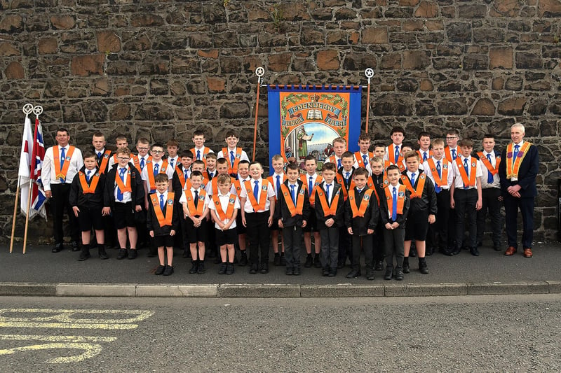 Members of Edenderry Junior LOL pictured before their town centre feeder parade en route to Bangor on Saturday morning. PT22-221.