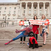 Diane, Tara, Lisa, Spiderman and Iggy the Dog help to launch this year's Chest, Heart and Stroke fun run