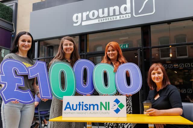 Erin Best (Ground Espresso Bars), Jessica McCready (Ground Espresso Bars), Brittany Cooper (Ground Espresso Bars), and Therese Wilson (Corporate Fundraising Manager, Autism NI).