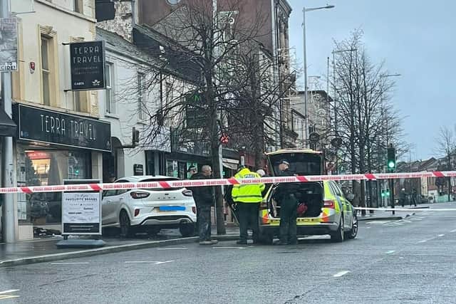 PSNI at the scene of a single vehicle crash in Lurgan, Co Armagh on December 8, 2023.