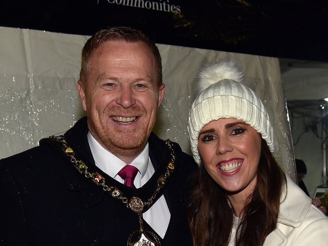 Lord Mayor of ABC Council, Councillor Paul Greenfield with MC for the evening Aislinn Higgins. LM47-218.