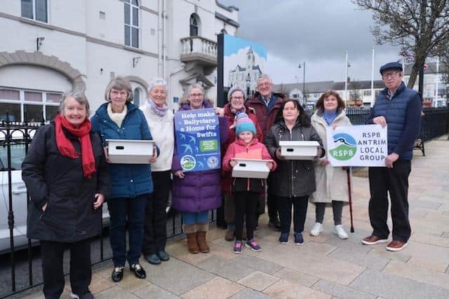 RSPB Antrim Local Group is running a project to help local residents, organisations and businesses provide additional nest sites by giving swift nest boxes and lending swift caller systems to interested people. Photo: RSPB Antrim Local Group