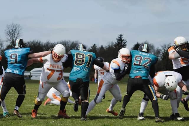 Action from the game between the Causeway Giants and the North Dublin Pirates