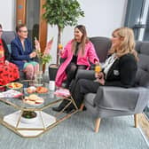 L-R Sinead Hoben (Action Cancer Ambassador), Martine Gilmour (Action Cancer Ambassador), Elaine Cahill (Action Cancer Ambassador), Kim Kelly (Mighty Women NI) and Adele Kennedy (Action Cancer Ambassador).