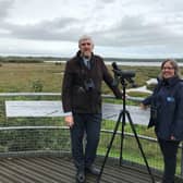 Minister John'O'Dowd pictured during a visit to Portmore Lough with RSPB NI Director Joanne Sherwood
