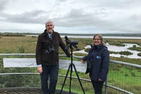 Minister John'O'Dowd pictured during a visit to Portmore Lough with RSPB NI Director Joanne Sherwood