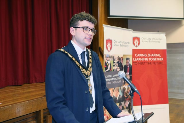 Mayor of Causeway Coast and Glens, Councillor Ciarán McQuillan, visited Our Lady of Lourdes in Ballymoney to discuss issues such as citizenship, leadership in the community and how young people can get involved in local politics.
