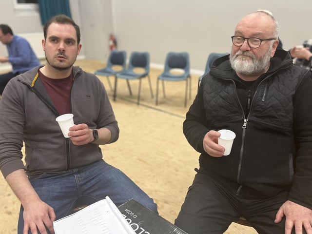 Pictured in rehearsals for Ballywillan Drama Group's production of Fiddler on the Roof are Adam Goudy and Paul Sleet.