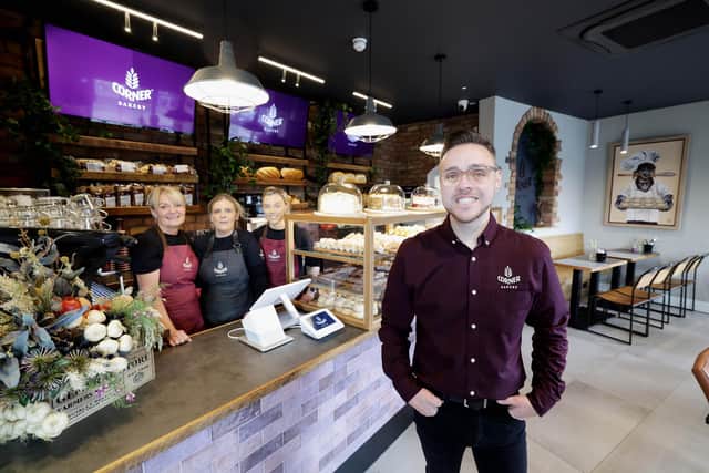 Martin Booth, owner of Corner Bakery is joined by team members Maria Dale, Emma Sherry and Hannah McFarland to announce the opening of a second outlet just 11 months after he acquired the business.
