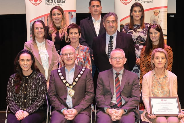 Pictured with the Chair of the Council, Councillor Dominic Molloy, Councillor Nuala McLernon, Councillor Eimear Carney and Chief Executive, Adrian McCreesh are members of staff from the Planning team who were finalists in a National Award for the implementation and delivery of the Council’s Planning Portal.