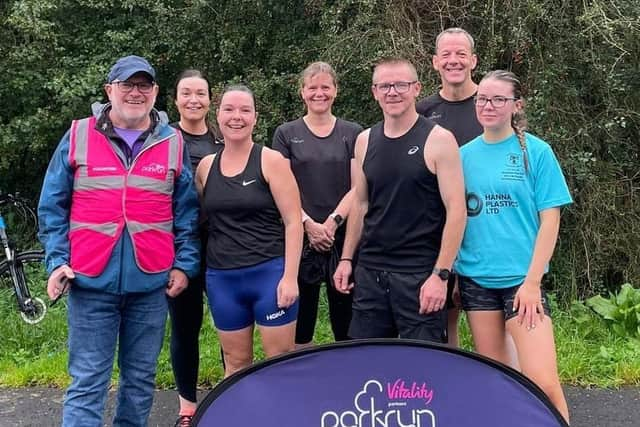 Kenneth Bacon, Sonya Colville, Deborah McPhee, Nicola white, Rodney McPhee, Alan White and Ashley McPhee at ECOS parkrun. Credit David McGaffin