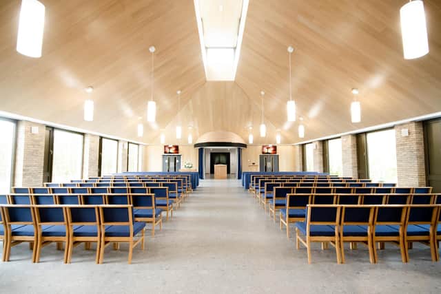 The ceremony hall can seat 164 mourners.