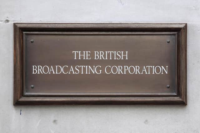 General view of the sign outside the BBC's 'Broadcasting House' in Portland Place, central London.