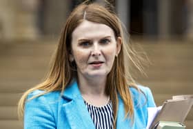 Sinn Fein's Caoimhe Archibald speaking to the media following a meeting with the head of the Northern Ireland Civil Service, Jayne Brady, at Stormont Castle in Belfast. Picture date: Thursday August 17, 2023.