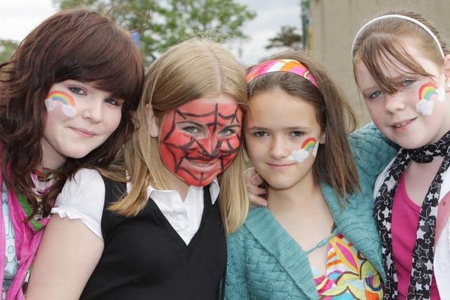 Maddie Smith, Shannon Taggart, Hannah-Louise Stewart and Amber Gillespie at the Harmony Hill Primary School fun day in 2008