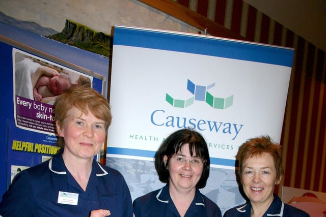 Midwives from Ballycastle Hospital Roisin McBride, Mary McCarry and Deirdre McKee pictured at a Baby Fair at the Marine Hotel in 2007