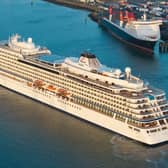 The first cruise ship to arrive in 2025 - the Viking Vela docked at Belfast Harbour on Sunday. Picture: Visit Belfast