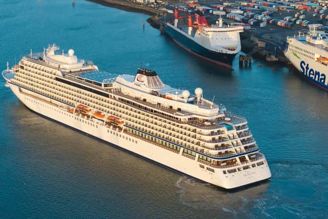 The first cruise ship to arrive in 2025 - the Viking Vela docked at Belfast Harbour on Sunday. Picture: Visit Belfast