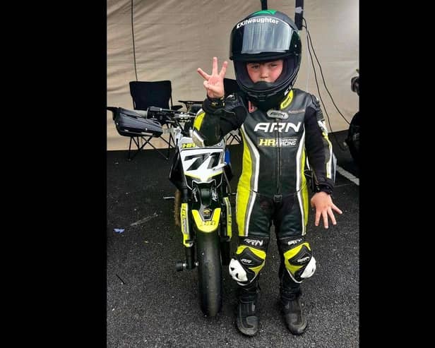 Larne and Inver PS pupil Jake Todd (7) is in his second year of competing in the Irish Minibike Championship's BamBam 90cc class.  Photo: Julie Henderson Todd
