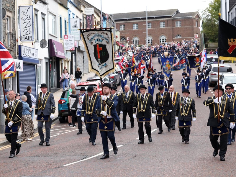 Members of the Royal Black District No. 13 on the march in Bangor on Saturday.