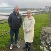 East Antrim MLA Gordon Lyons and Councillor Angela Smyth at Drains Bay. Photo submitted by DUP