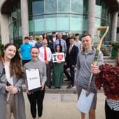 Pictured (l – r) front row is Sarah Welsh, Lisa Marie Denton, Andrew Stevenson and Joanne Aveston. Also pictured is Alderman Owen Gawith, Chairman of Corporate Services, Dominic McGeown, HR Project Officer and David Burns, Chief Executive, Lisburn & Castlereagh City Council. Pic credit: LCCC