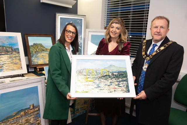 Artist Janine Dempster and Mayor of Antrim and Newtownabbey Ald Stephen Ross pictured alongside her Business Adviser.