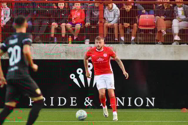 Andy Ryan of Larne during this evening’s game at Inver Park, Larne. PIC: Andrew McCarroll/ Pacemaker Press