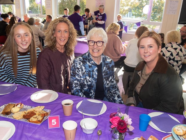 Smiling for the camera at the coffee morning are from left, Ella Walmsley, Karen Walmsley, May Woods and Laura Peile.