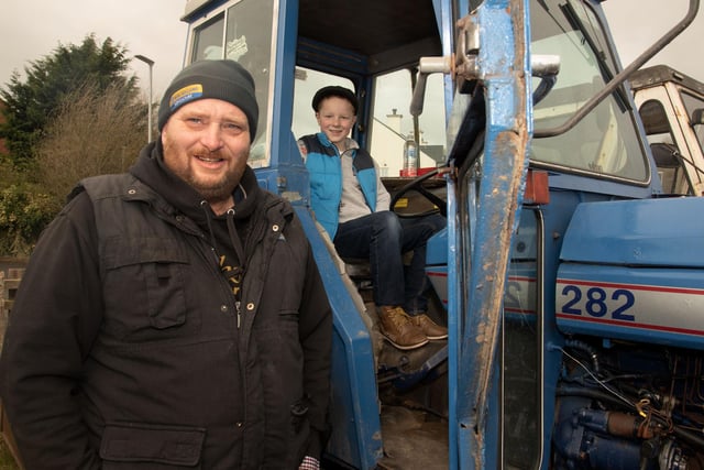 William Hale and Ben Cross pictured at the charity tractor run in Markethill on Saturday morning. PT12-272.