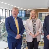 Welsh Government's Cabinet Secretary for Transport and North Wales, Ken Skates, alongside Cabinet Secretary for Economy, Energy and Planning, Rebecca Evans, and Irish Government Minister of State for International & Road Transport, Logistics, Rail & Ports, Seán Canney.