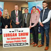 Deputy Lord Mayor of Armagh City, Banbridge and Craigavon, Councillor Tim McClelland and Show President William Gibson with Pygmy Goat section members, Jan McAuley, Jessica Magee, John Harrison, secretary and vice chair and Nathan Hylands.