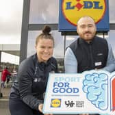 Shirley McCay MBE, Ireland badminton player Ciaran Chambers and Lidl Castlereagh Store Manager, Jonathan McConnell. pictured following the launch of the Sport for Good programme. (Pic: Phil Smyth).