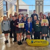 Young bakers from across the Causeway Coast and Glens Borough Council area who participated in the Fairtrade Bake-Off pictured with their teachers and staff, Mayor Councilllor Ciarán McQuillan and Causeway Coast and Glens Borough Council staff. The overall winners are pictured in the front row, Emma from Dalriada School and Áine from DH Christie Memorial Primary School. CREDIT CCGBC