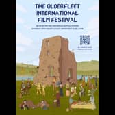 The Olderfleet International Film Festival at East Antrim Boat Club will support the humanitarian relief effort in Gaza, along with the work of the RNLI.  Poster by Elina Fallon