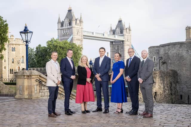 The Unicorn Group, Roger Pannell, Lisburn and Castlereagh City Council CEO, David Burns, Nicola Andrews, HRP, Palaces Group Director, Stephen Spiceley, Camlin Group, Lisburn and Castlereagh City Council Chair of Regeneration and Growth Committee Claire Kemp, Jonathan Holmes, Creative Composites and James McLernon from Athru. Pic credit: LCCC