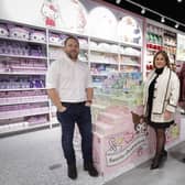 Owners of the MINISO franchise in Northern Ireland, Stuart Dixon and Trevor Finlay, pictured with senior relationship manager at Ulster Bank, Leona McNicholl. Picture: Kelvin Boyes