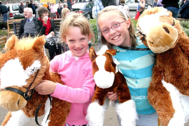 Erin Strinin and Samantha Bathgate pictured with their cuddly horses at the Lammas Fair in 2007.