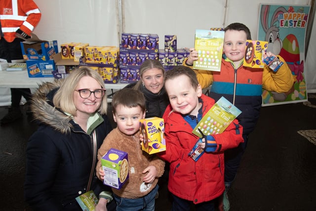 Showing off their Easter eggs at the Lord Mayor's Easter Trail and fun day are from left, Maria Napier, son Charlie (2),Cara McKInley, Liam Napier (5) and Rory Napier (7). PT13-269.