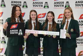 Pictured at the ABP Angus Youth Challenge Exhibition held at the Eikon Centre is the team from Friends' School Lisburn - Katie Mulholland, Alexandra Neill, Beth Reynolds and Naomi Patterson