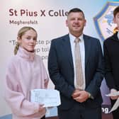 Brother and sister Lilly and Jack Norton, top A-Level students at St Pius College pictured with principal Sean Doyle.