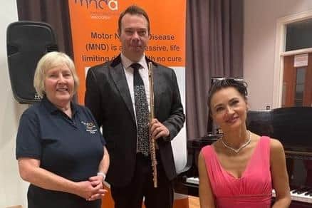Jonathan and Iryna with Marie Holmes - Hon Secretary of MNDA in Northern Ireland. Pic contributed by Brian Johnston