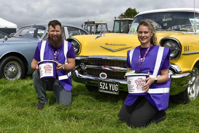 David Dixon and Samantha Tomlinson make the rounds collecting for the Northern Ireland Children’s Hospice.