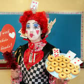 Playing her cards right...Ballyoran Primary School teacher Mrs Hannah McConville dressed as the Queen Of Hearts from 'Alice In Wonderland' for World Book Day. PT10-252.