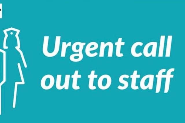 Urgent staff call to the Bluestone Unit, Craigavon Hospital, Co Armagh.