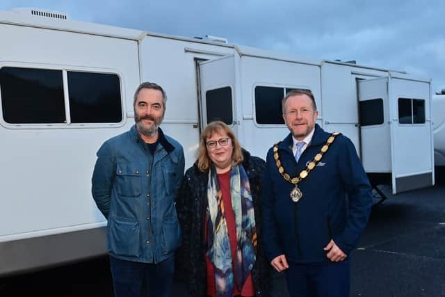 James Nesbitt alongside Cllr Julie Gilmour and Ald Stephen Ross.