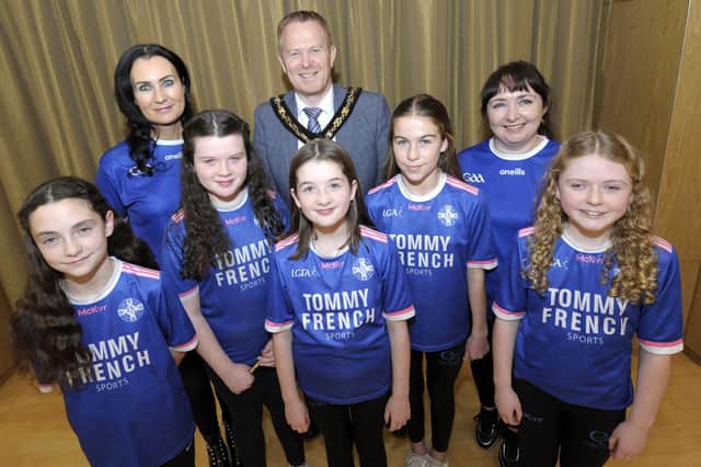 Lord Mayor, Cllr Paul Greenfield with the Ballad Group winners of the Armagh heat of Scor Na Nog taking them through to the Ulster Final.