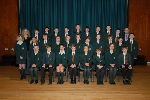 Friends' school year 8 students in 2012 with Lynne McMurray and Chris Wilson, year teachers.