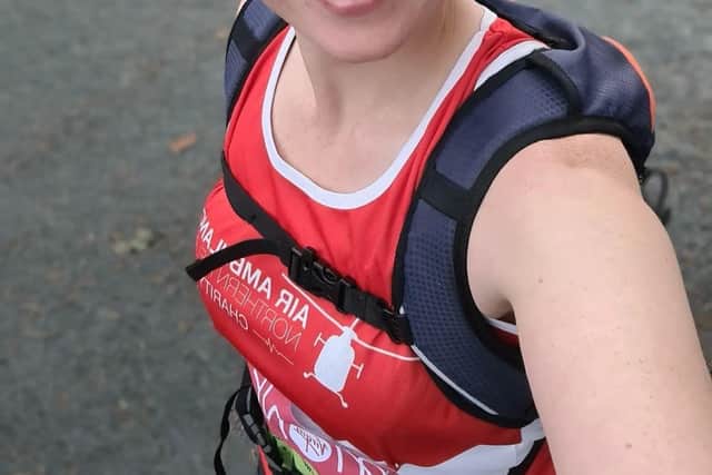 Alex McKinley, sister of former HEMS patient Kyra McKinley, is part of the Air Ambulance Belfast Marathon relay team