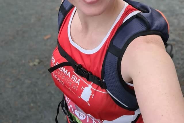 Alex McKinley, sister of former HEMS patient Kyra McKinley, is part of the Air Ambulance Belfast Marathon relay team